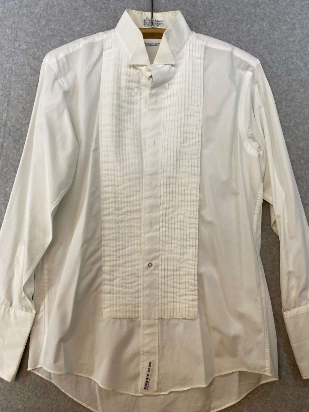Vintage Christian Dior Tuxedo Shirt Men L White Pleated Band Collar French Cuffs